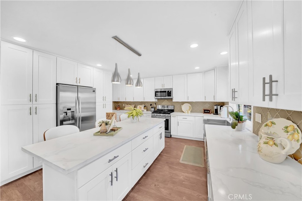 Modern Kitchen with White Cabinets and Stainless Steel Appliances in Homes for Sale