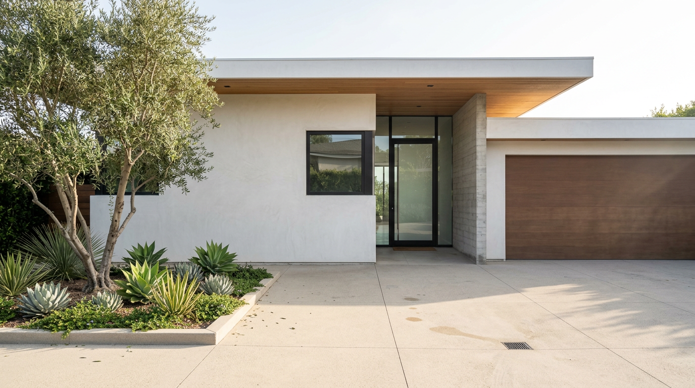 Modern Single-Story Home with Wood Accents and Desert Landscaping