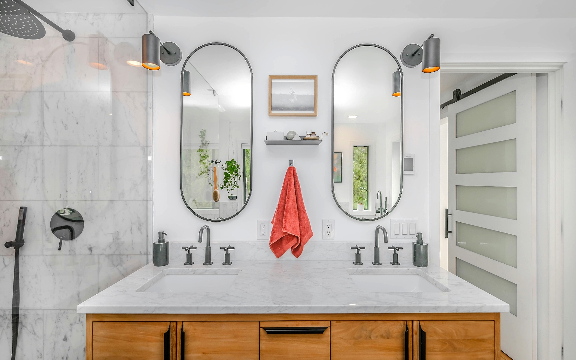 Modern Bathroom Interior with Double Sinks and Elegant Real Estate Features