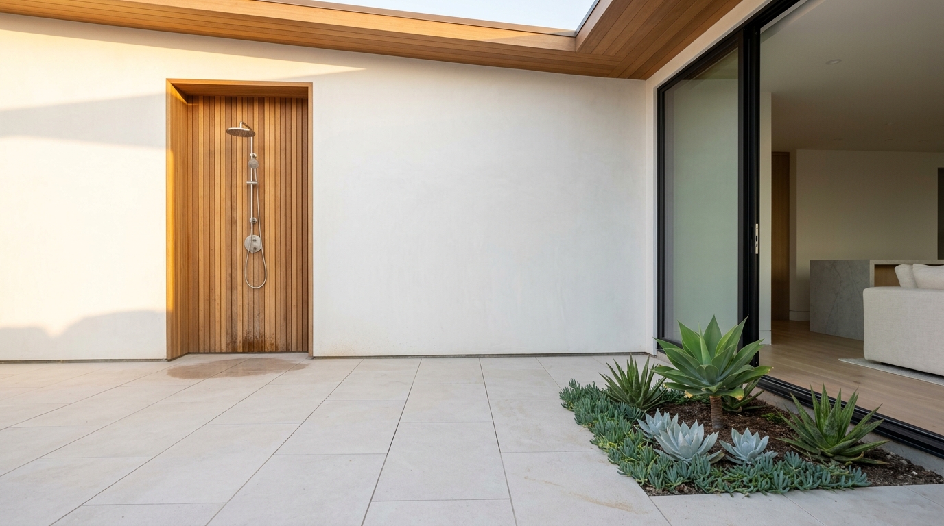 Modern Courtyard with Outdoor Shower and Succulent Garden Near Dana Point Homes