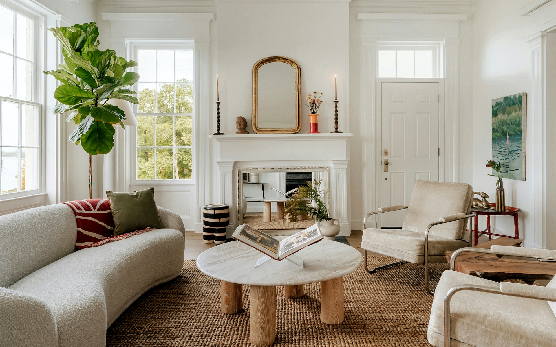 Elegant Living Room Interior with Modern Furniture and Real Estate Style Decor