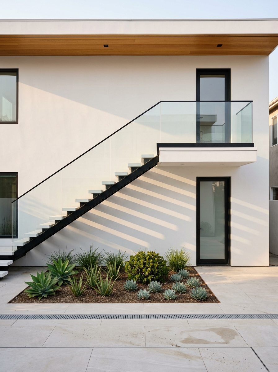 Modern Two-Story Home with Glass Staircase and Desert Landscaping