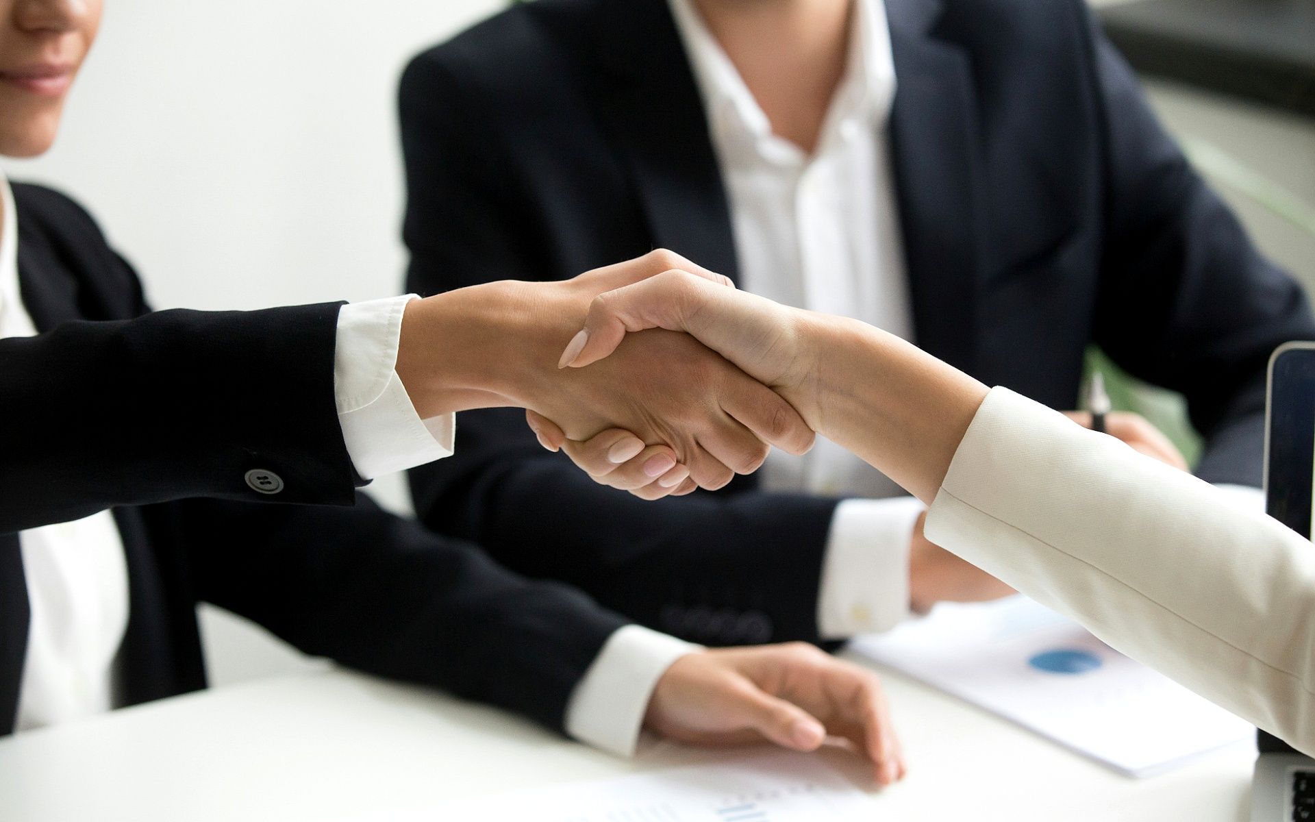 Two Professionals Shaking Hands Over a Real Estate Deal Meeting